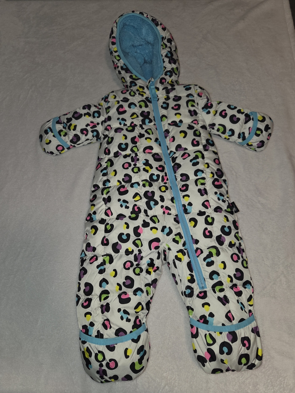 Spyder White Multicolor Leopard Print Infant Snowsuit with Blue Trim